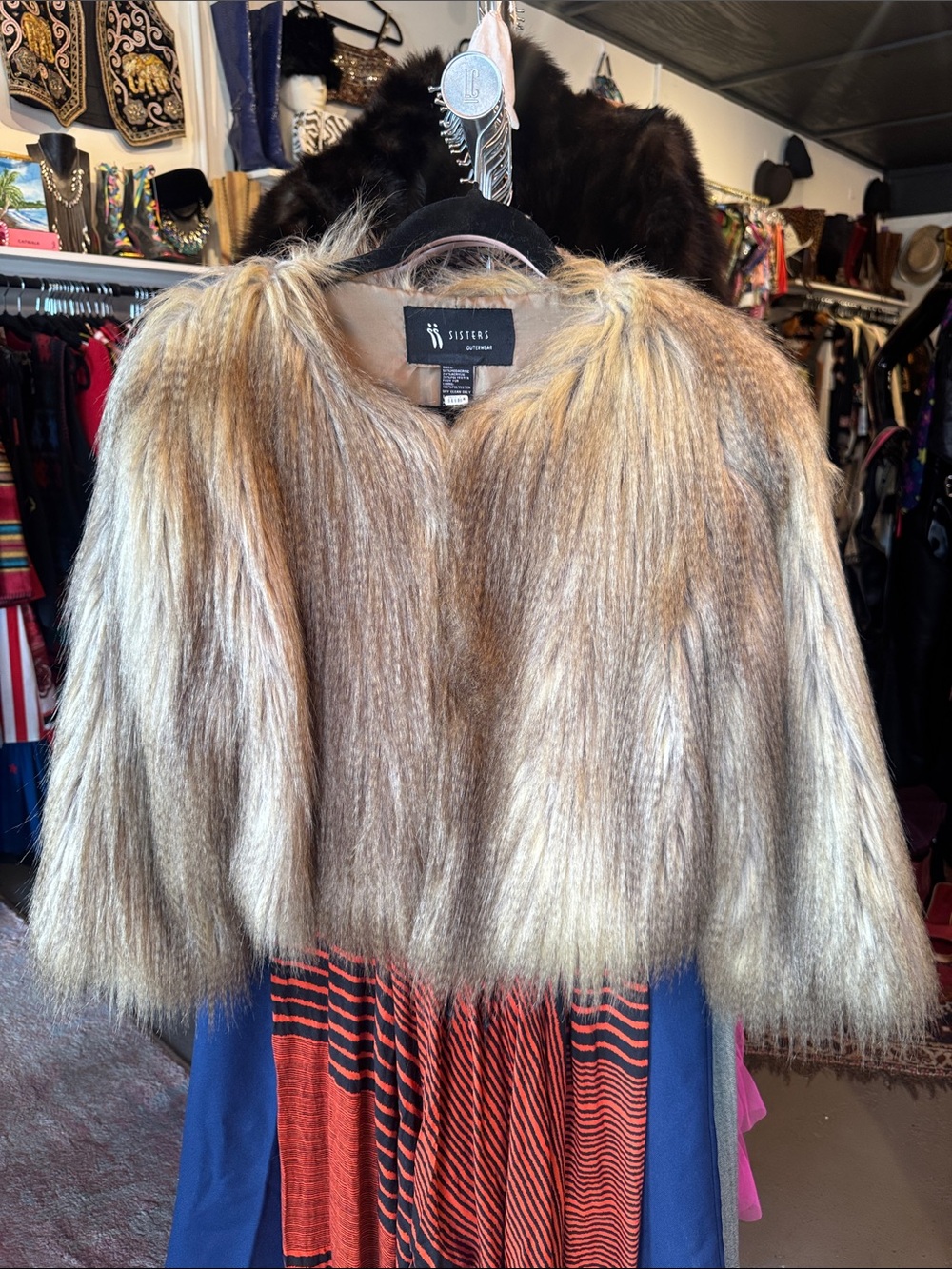 Sisters Faux Fur Cropped Jacket in Blonde Brown